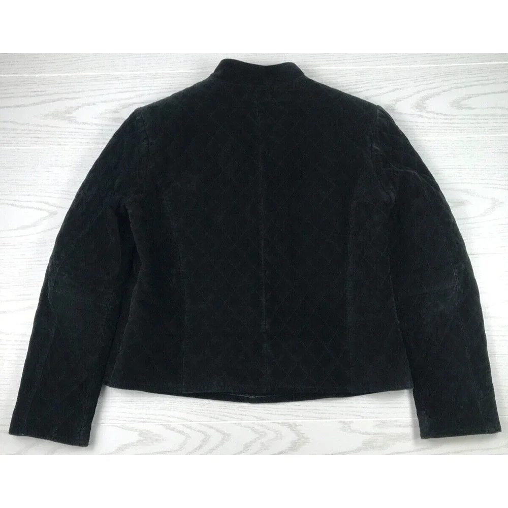 Willi Smith Leather Jacket Womens Large Black Suede Quilted Pattern Zip Preppy - Picture 2 of 9
